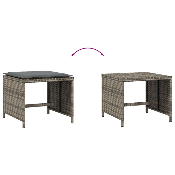 Gartenhocker mit Kissen Grau Poly Rattan 4er Set