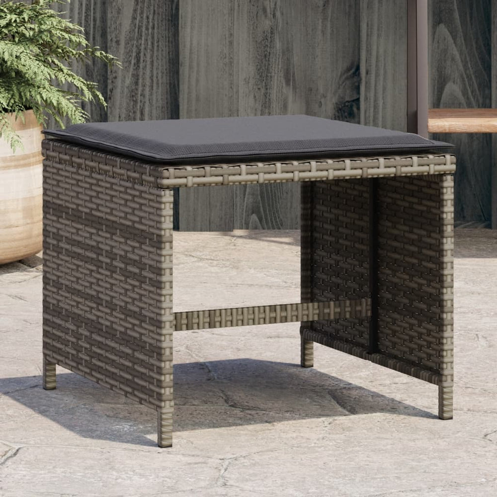 Gartenhocker mit Kissen Grau Poly Rattan 4er Set