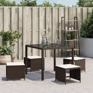 Gartenhocker mit Kissen, 4er-Set Braun