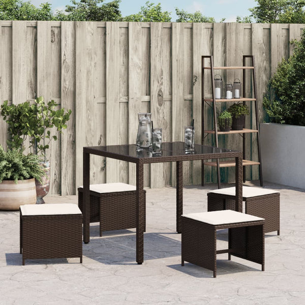 Gartenhocker mit Kissen, 4er-Set Braun