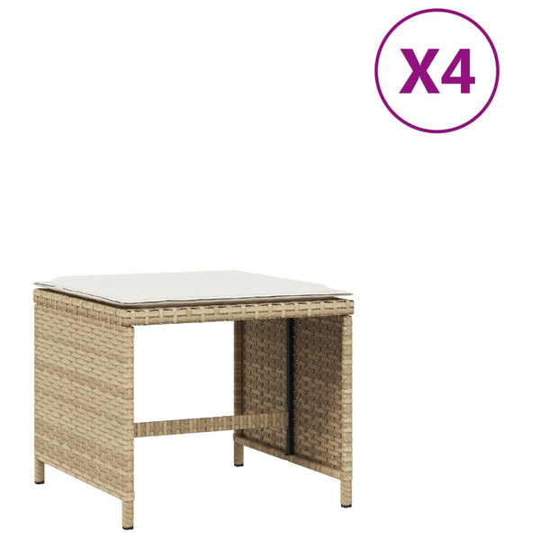 Gartenhocker mit Kissen, 4er-Set Beige
