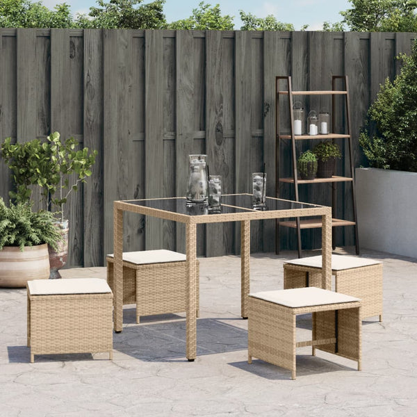 Gartenhocker mit Kissen, 4er-Set Beige
