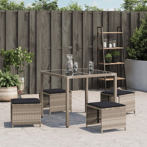 Gartenhocker mit Kissen, 4er Set Hellgrau