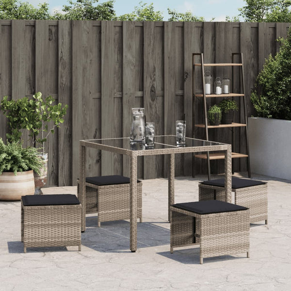 Gartenhocker mit Kissen, 4er Set Hellgrau