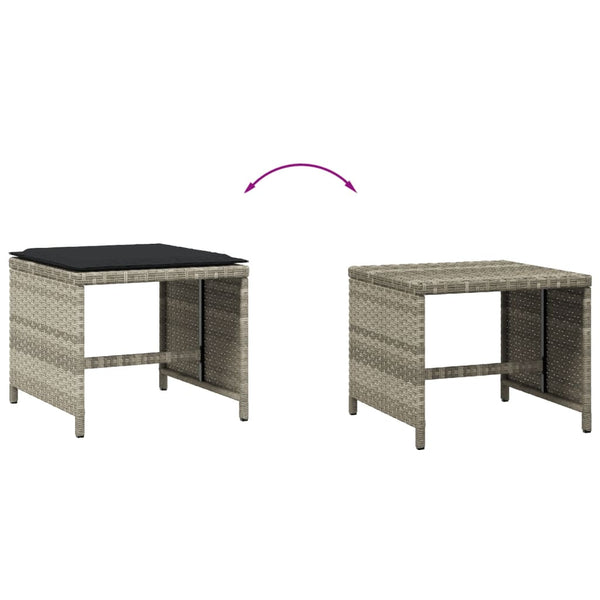 Gartenhocker mit Kissen, 4er Set Hellgrau