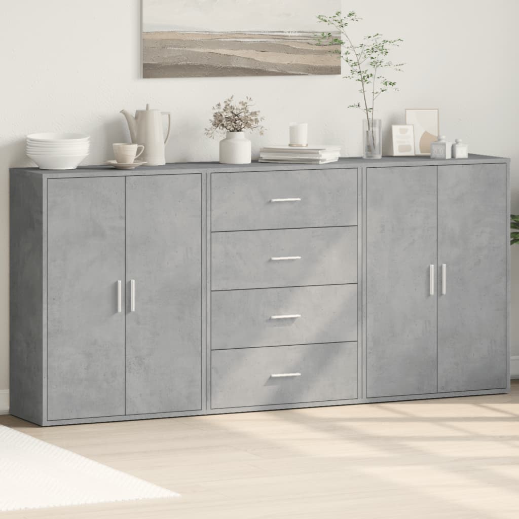 Betongraue Sideboards, 3er-Set, 60 cm