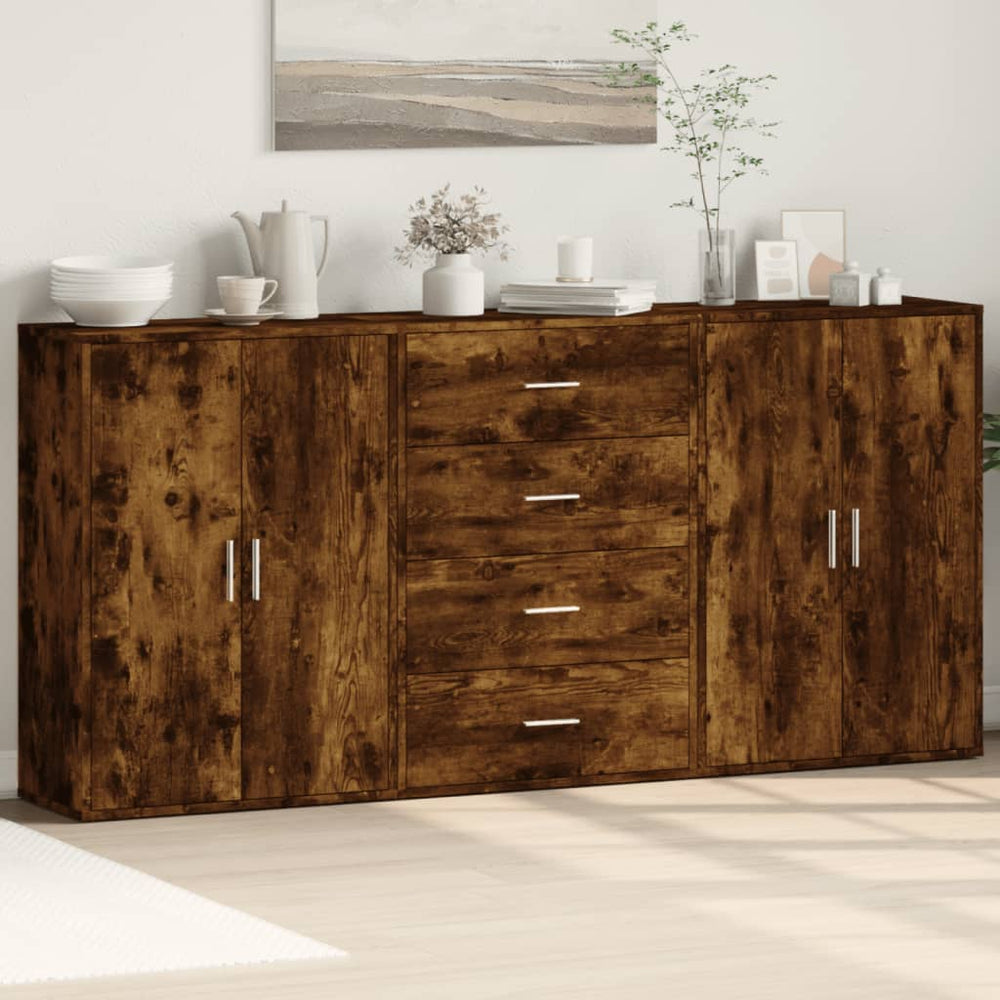 Sideboards 3er Set, Räuchereiche, 60x31x84 cm