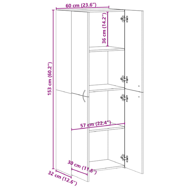 Weißer Aktenschrank 60x32x153 cm