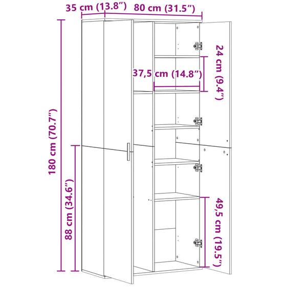 Highboard Weiß 80x35x180 cm