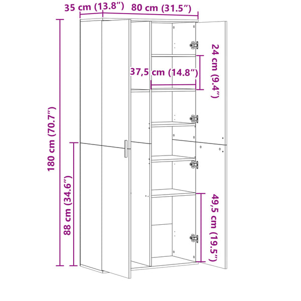 Highboard Sonoma-Eiche 80x35x180 cm