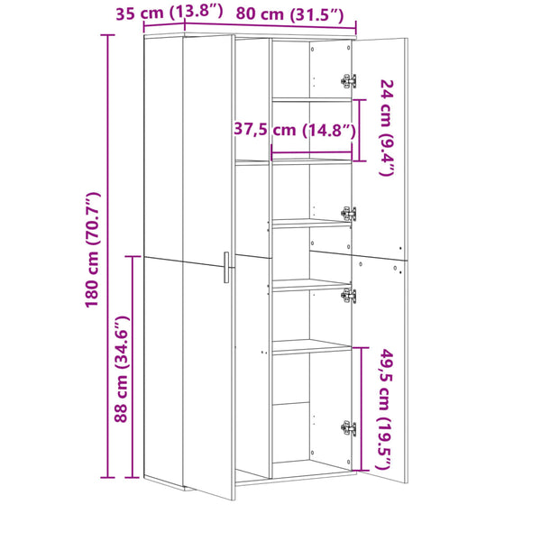 Highboard Räuchereiche 80x35x180 cm