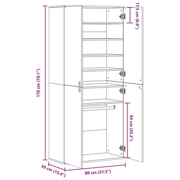 Schuhschrank Räuchereiche 80x39x178 cm