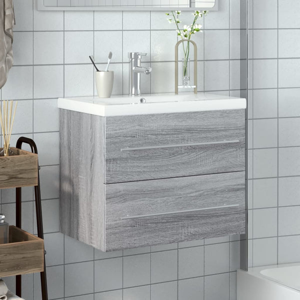 Waschbeckenunterschrank mit Einbaubecken Grau/Sonoma