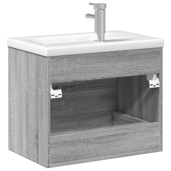 Waschbeckenunterschrank mit Einbaubecken Grau/Sonoma