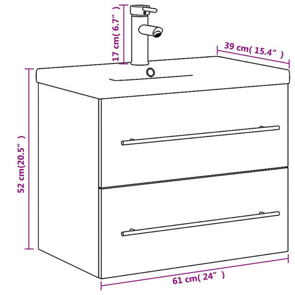 Waschbeckenunterschrank mit Einbaubecken Grau/Sonoma