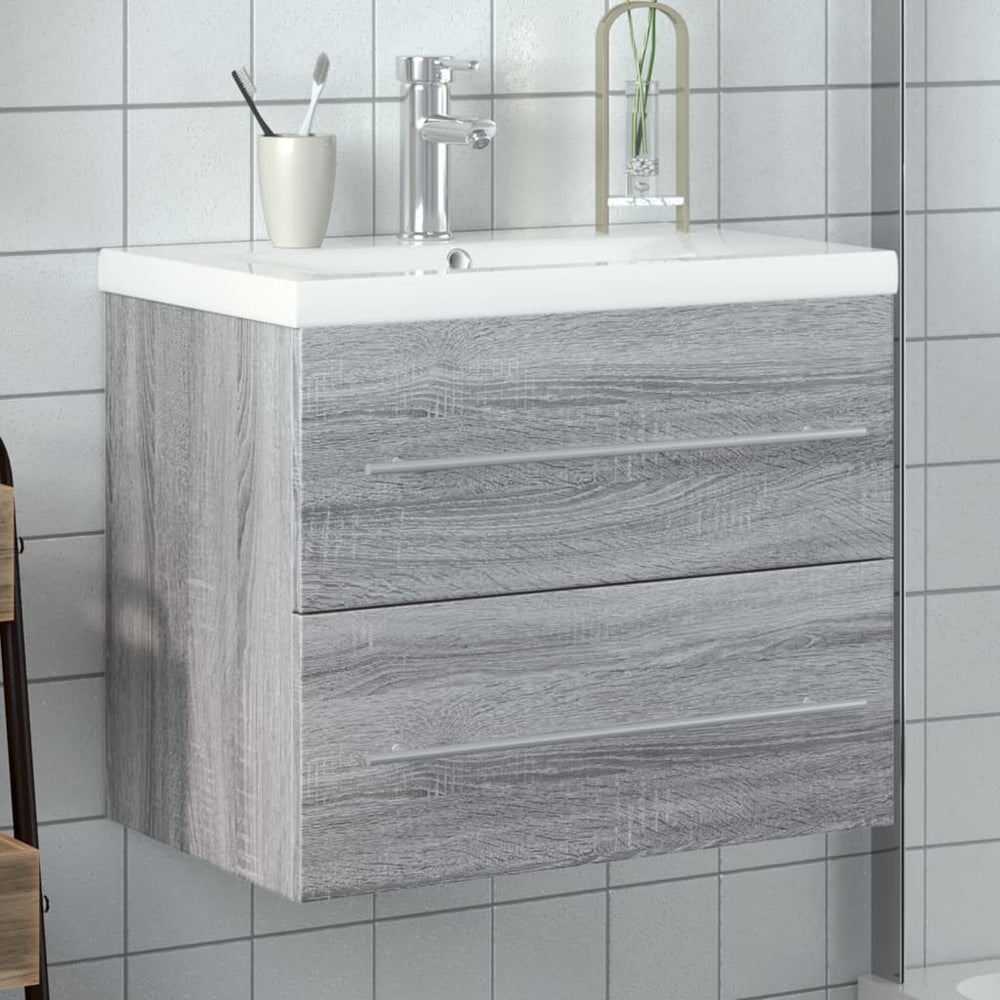 Waschbeckenunterschrank mit Einbaubecken Grau/Sonoma