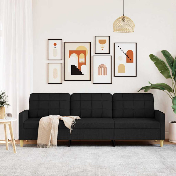 Schwarzes 3-Sitzer Sofa, 210 cm