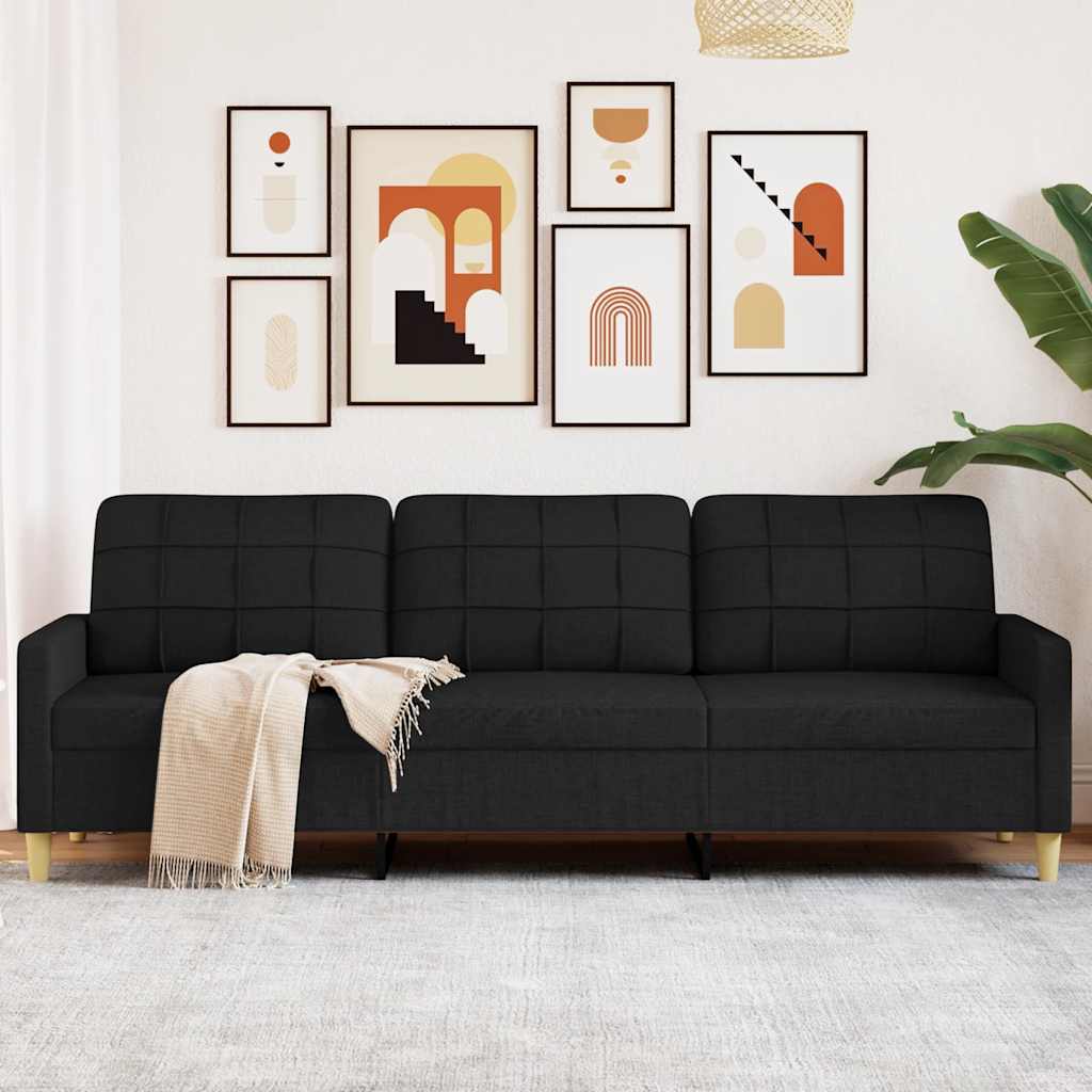 Schwarzes 3-Sitzer Sofa, 210 cm