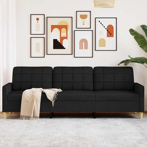 Schwarzes 3-Sitzer Sofa, 210 cm