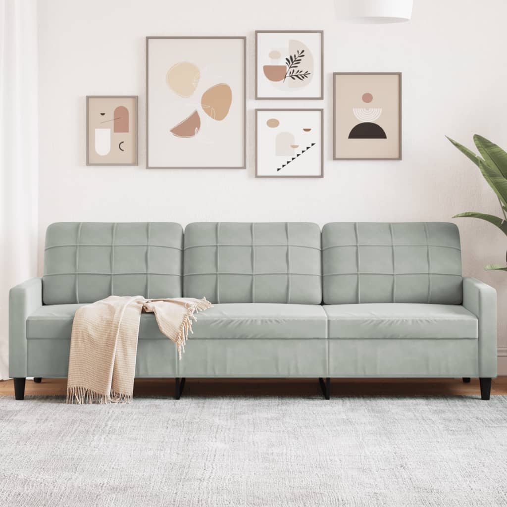 3-Sitzer Sofa Hellgrau Samt 210 cm