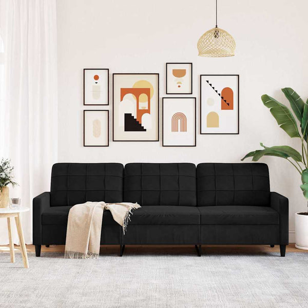 Schwarzes 3-Sitzer Samt Sofa 210 cm