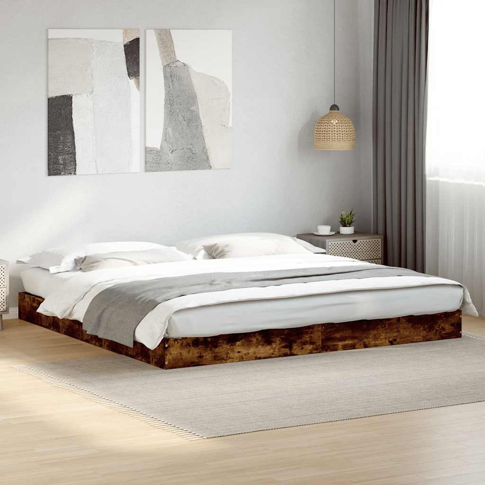 vidaXL Cadre de lit sans matelas chêne fumé 180x200 cm bois d'ingénierie