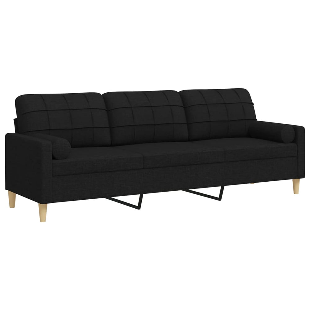 Schwarzes 3-Sitzer Sofa mit Zierkissen