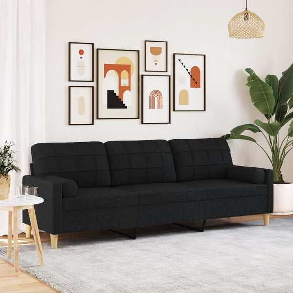 Schwarzes 3-Sitzer Sofa mit Zierkissen