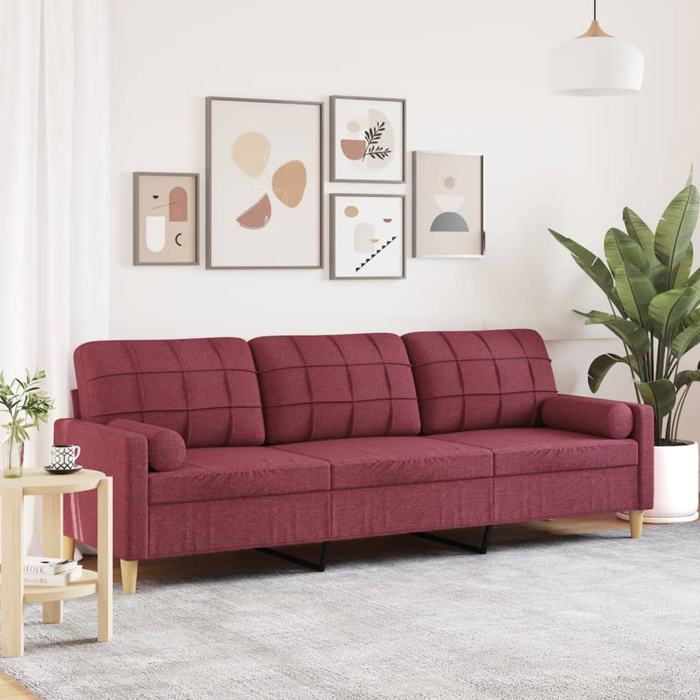 Weinrotes 3-Sitzer Sofa mit Kissen