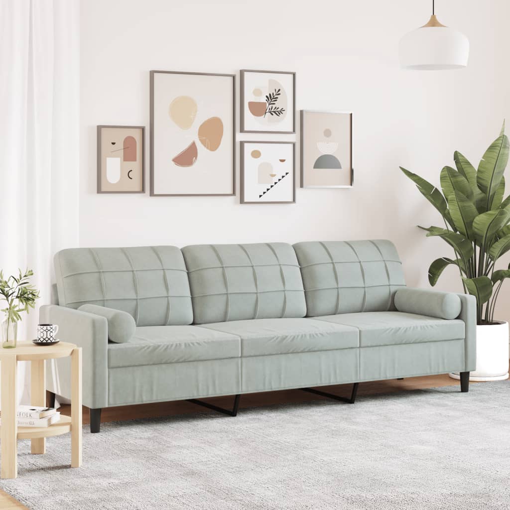 3-Sitzer Sofa Hellgrau Samt 210cm