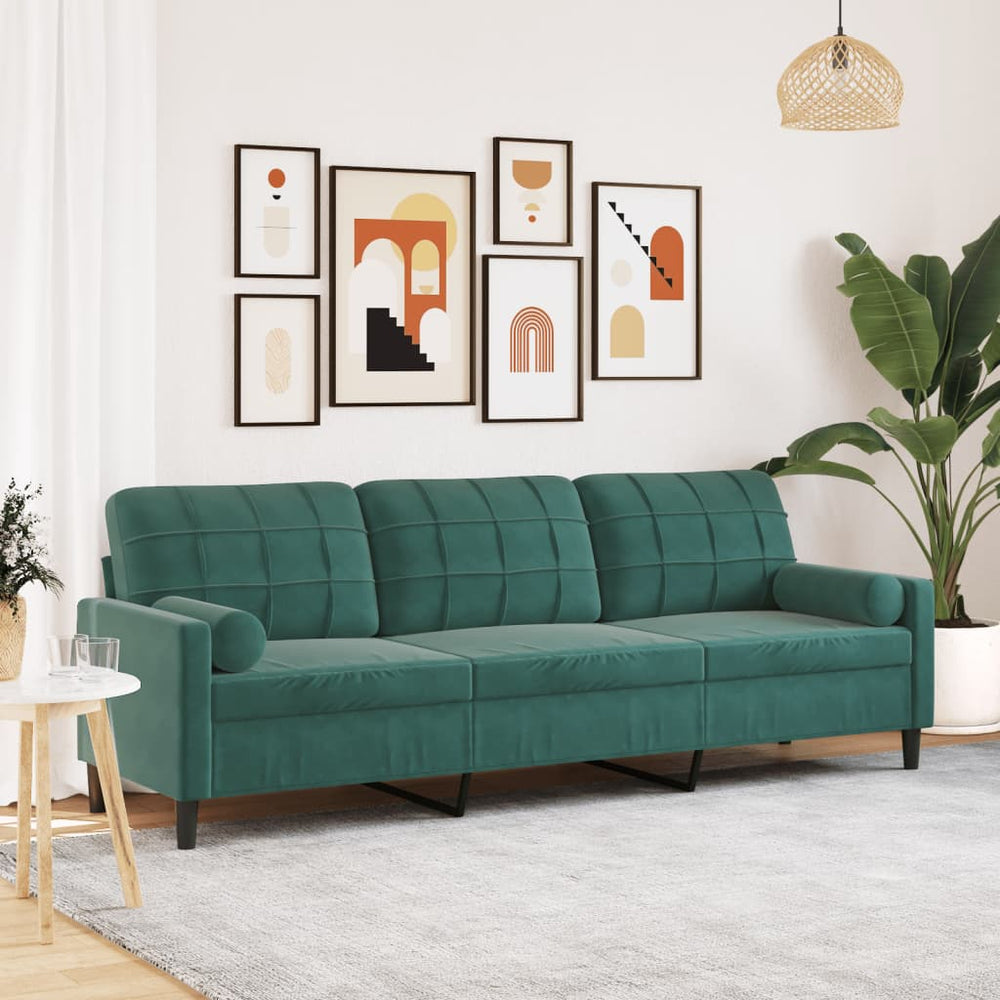 Dunkelgrünes 3-Sitzer Sofa Samt 210cm