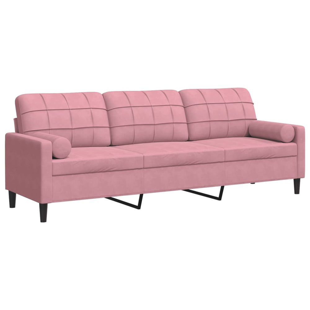 Rosa Samt Sofa 3-Sitzer mit Zierkissen 210 cm