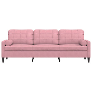 Rosa Samt Sofa 3-Sitzer mit Zierkissen 210 cm