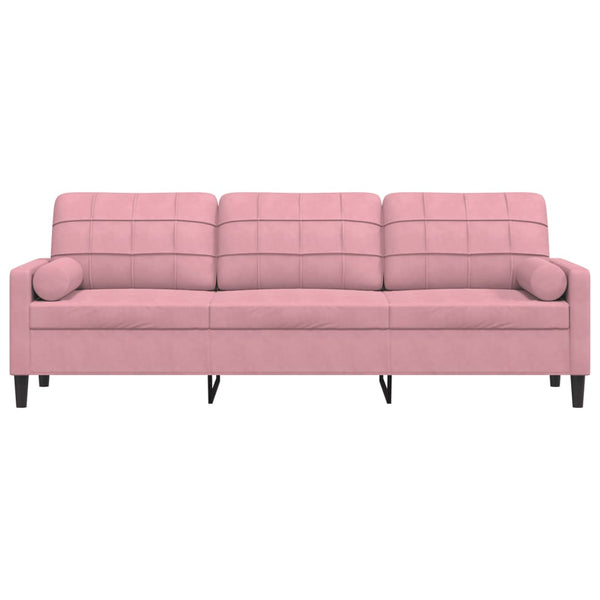 Rosa Samt Sofa 3-Sitzer mit Zierkissen 210 cm