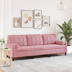 Rosa Samt Sofa 3-Sitzer mit Zierkissen 210 cm