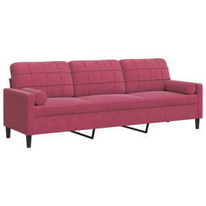 Weinrotes 3-Sitzer Sofa Samt 210 cm