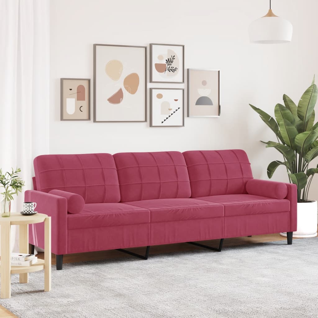 Weinrotes 3-Sitzer Sofa Samt 210 cm