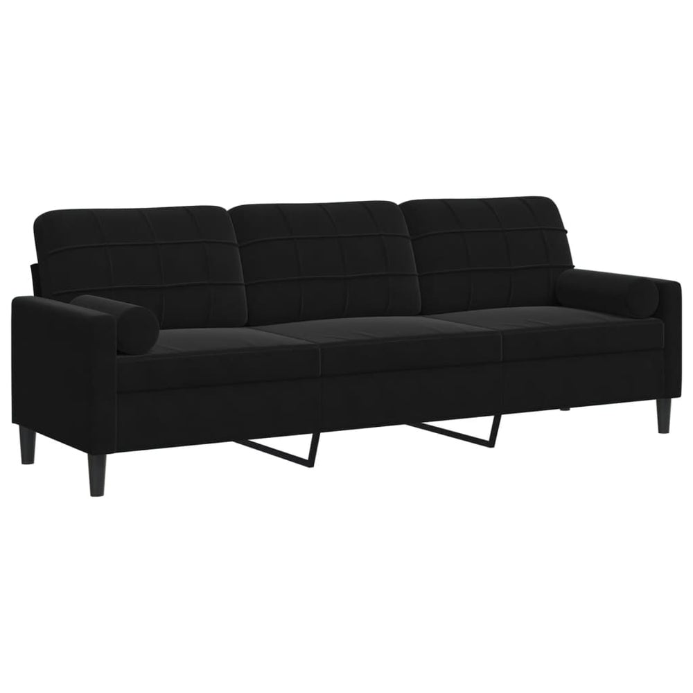 Schwarzes Samt Sofa 3-Sitzer mit Kissen 210cm