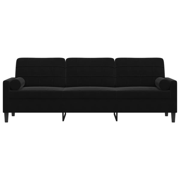 Schwarzes Samt Sofa 3-Sitzer mit Kissen 210cm