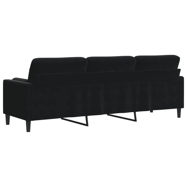 Schwarzes Samt Sofa 3-Sitzer mit Kissen 210cm