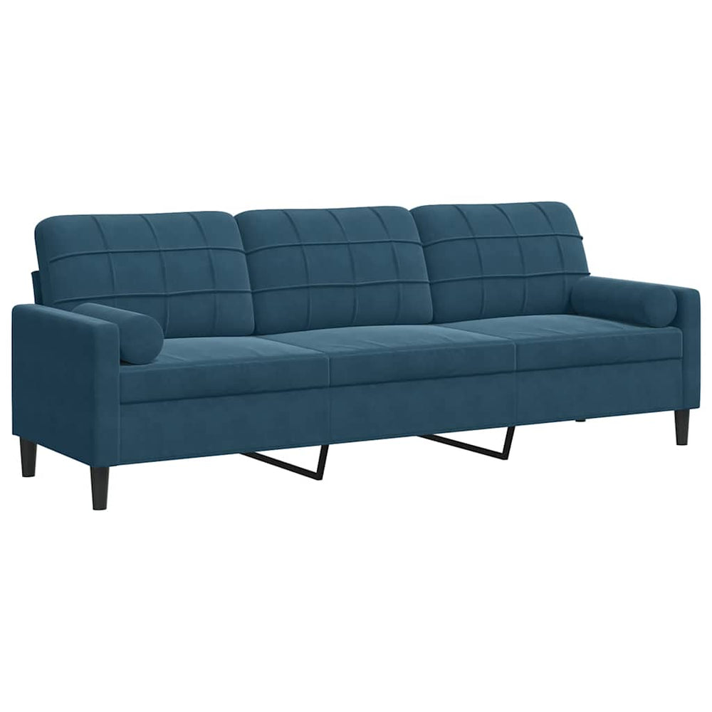 Blaues Samt Sofa 3-Sitzer 210cm mit Kissen