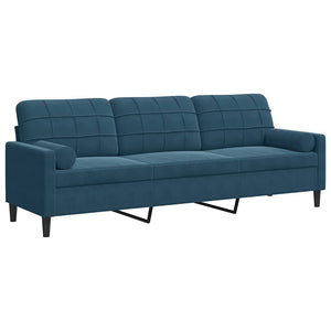 Blaues Samt Sofa 3-Sitzer 210cm mit Kissen