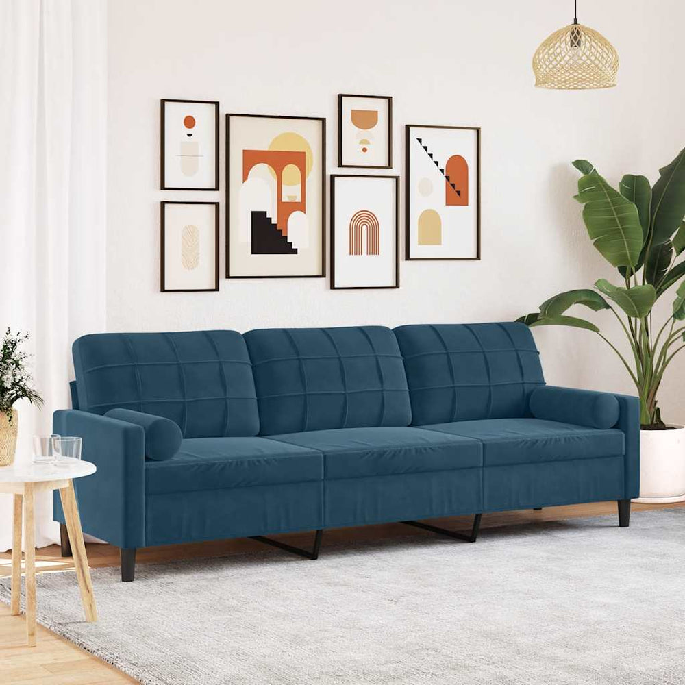 Blaues Samt Sofa 3-Sitzer 210cm mit Kissen