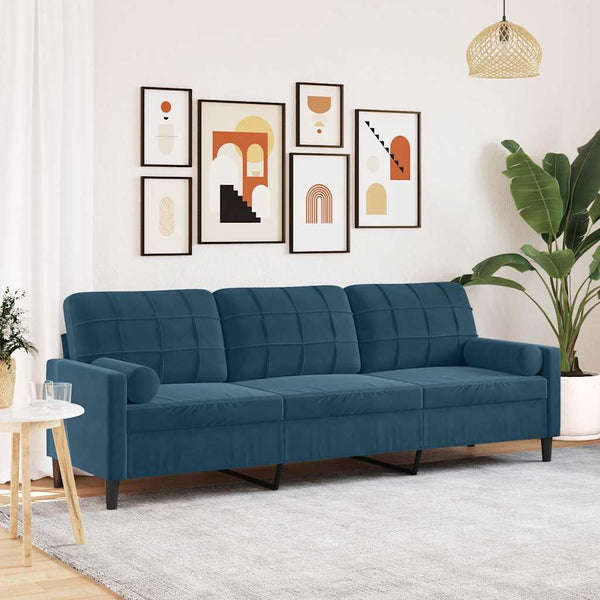 Blaues Samt Sofa 3-Sitzer 210cm mit Kissen