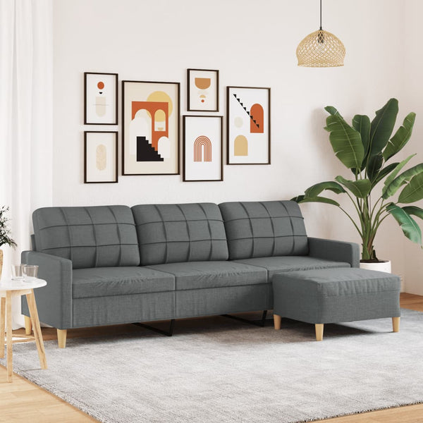 Dunkelgraues 3-Sitzer Sofa mit Hocker