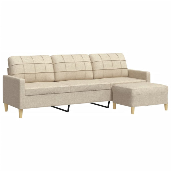 3-Sitzer Stoffsofa mit Hocker Creme