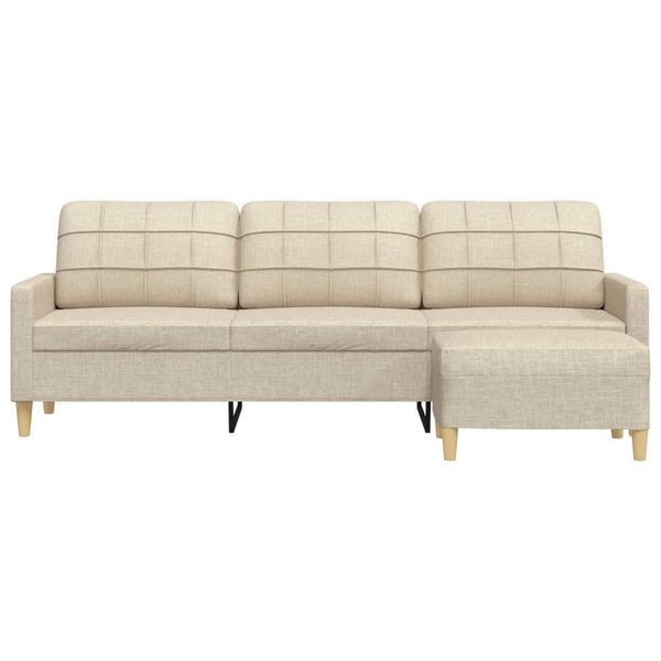 3-Sitzer Stoffsofa mit Hocker Creme