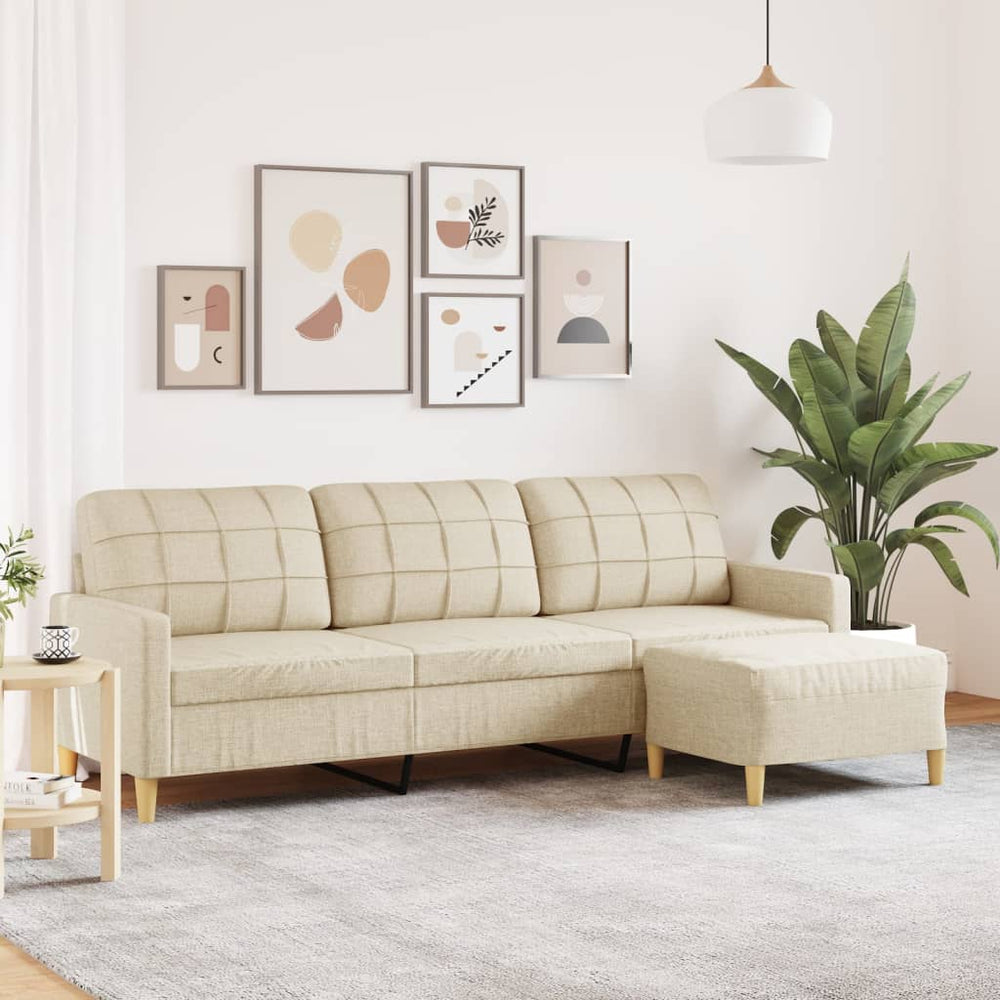 3-Sitzer Stoffsofa mit Hocker Creme