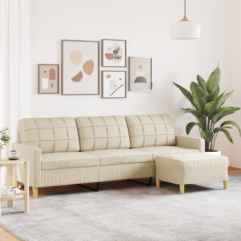 3-Sitzer Stoffsofa mit Hocker Creme