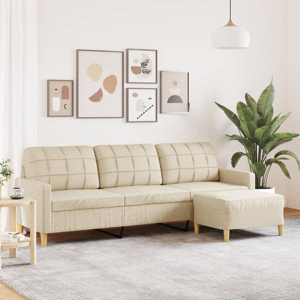 3-Sitzer Stoffsofa mit Hocker Creme